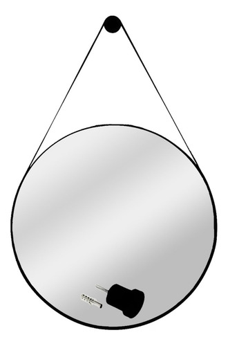 Espelho Adnet Design Clássico Com 60 Cm Alça De Couro Moldura Moldura Couro Preta