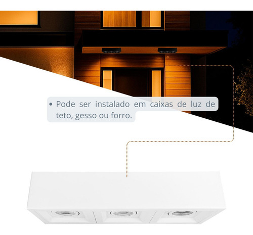 Spot sobrepor triplo recuado de teto externo fachada M2790 estrutura branco Megalux