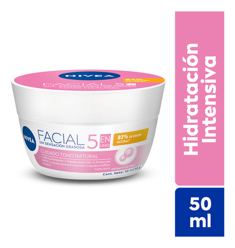 Nivea Crema Hidratante Facial 5en1 Cuidado Tono Natural 50ml