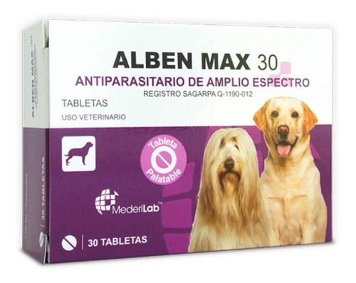 Imagen 1 de 1 de Desparasitante Perros Y Gatos Kg Alben Max 30 De 30 Tabs.