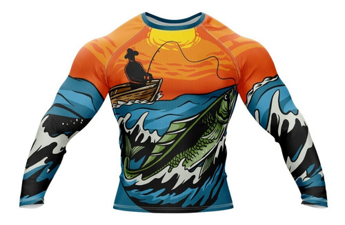 Doxe Jersey Playera Slim Fit Caña Pesca Anzuelo Atardecer 