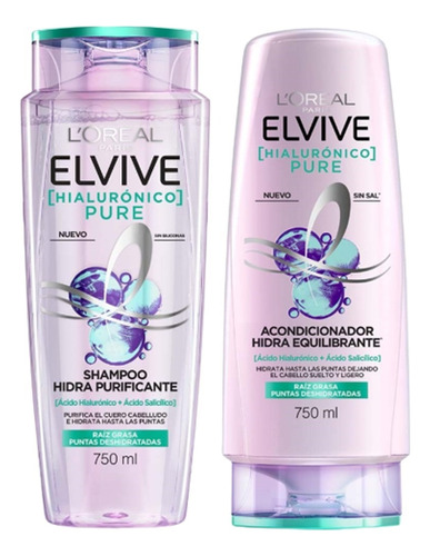 Combo Elvive Hialurónico Pure Shampoo Y Acondicionador 750ml