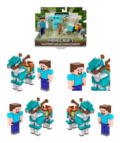 Steve Y Caballo Blanco Con Amadura Diamante Minecraft Mattel
