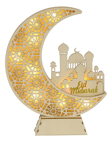 Lámpara De Mesa Led De Madera N Star Light Eid Mubarak