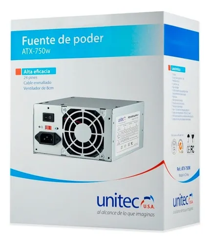 Fuente De Poder Unitec Para Pc 750w Cable 20-24 X2 Sata