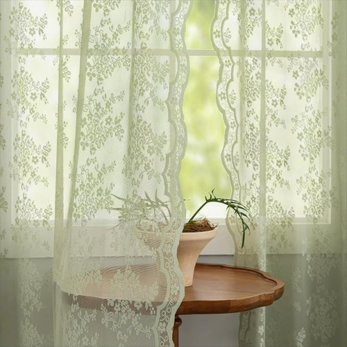 Conjunto De Cortinas De Ventana, Transparente Encaje Floral