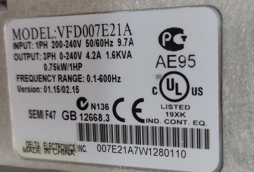 Variador De Frecuencia Delta Vfd007e21a