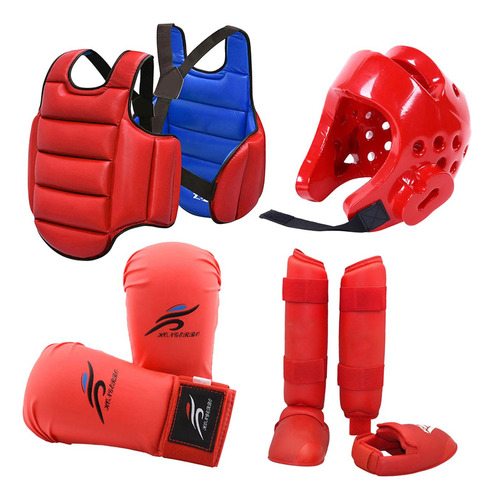 Equipo De De Karate, 4 Uds., Con Guantes De Boxeo Sg Rojo