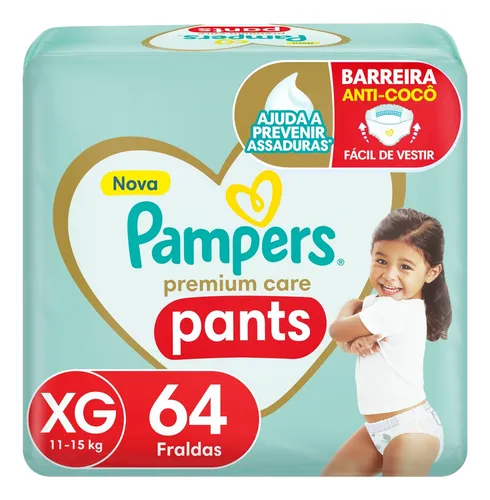 Fralda Pampers Premium Care Pants XG, 64 Unidades