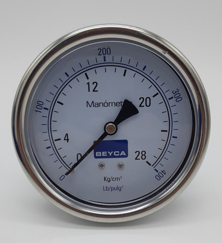 Manómetro Beyca 0 - 28 Bar 100mm Rosca 1/2 Npt Gas Agua Aire