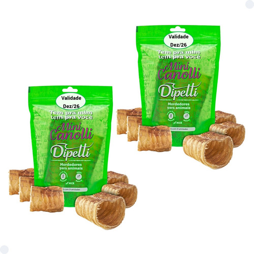 2 Mordedor Natural 9 Traquéia Bovina Dipetti Mini Canolli