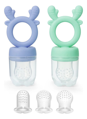 Pandaear 2 Pack Silicone Baby Fresh Fruit Feeder With 3 Dif.