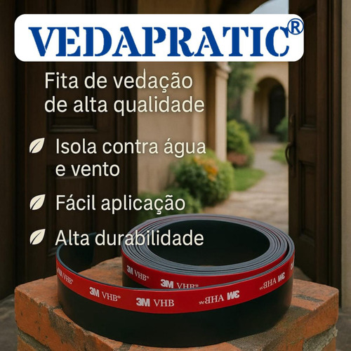 Veda Portas, Portões E Janelas 4,0 Cm Altura, Evita Entrada De Insetos, Animais Peçonhentos, Agua Da Chuva, Poeira, Proteção Acústica, Borracha Preta E Adesivo 3m Do Brasil Vedapratic 3 Metros