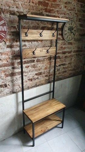 Imagen 2 de 8 de Perchero Recibidor Estilo Industrial Hierro Y Madera Banco