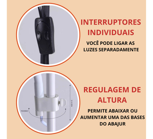 Abajur Luminária De Chão Pedestal De Piso Grande Bivolt Flex Branco Branco