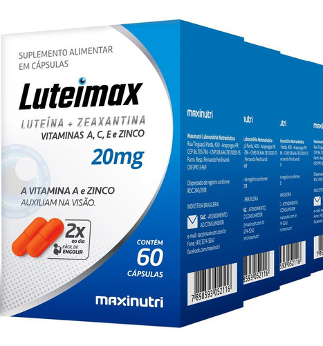 Luteína 15x60 Cápsulas Maxinutri Para Saúde Dos Olhos