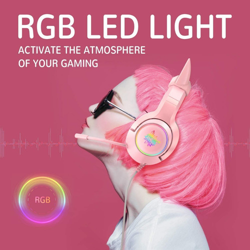Imagen 5 de 6 de Onikuma Gato K9 7.1 + Base Audifonos Usb Gamer Rgb Rosa Pink