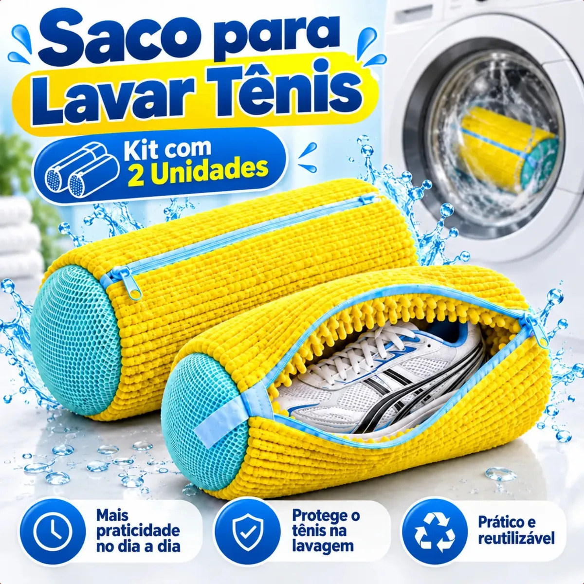 Kit 2 Sacos Para Lavar Tênis e Sapatos na Máquina de Lavar Protetor de Calçados com Zíper Reutilizável Bolsa para Lavagem de Tênis Sapateira Lavável Proteção Contra Impactos e Riscos para Calçados Uso