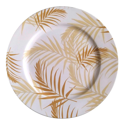 Imagen 1 de 2 de Plato De Sitio 33cm Blanco Diseño Hojas Doradas
