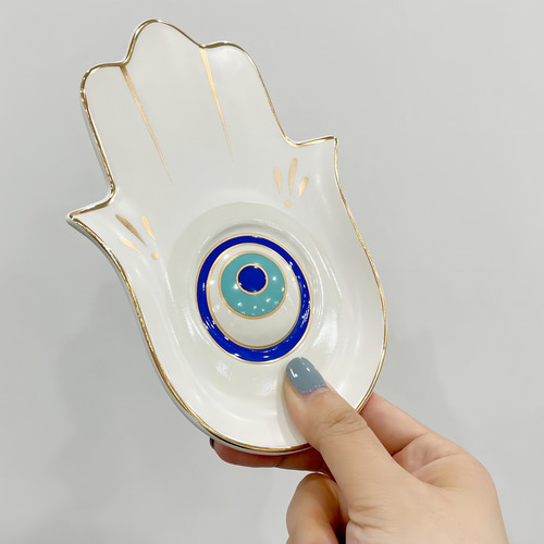 Soporte De Incienso De Mano Hamsa De Cerámica Color Blanco Estilo