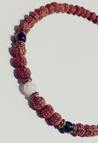Hermoso Collar De Semillas Originales De Rudraksha Y Gemas Marrón