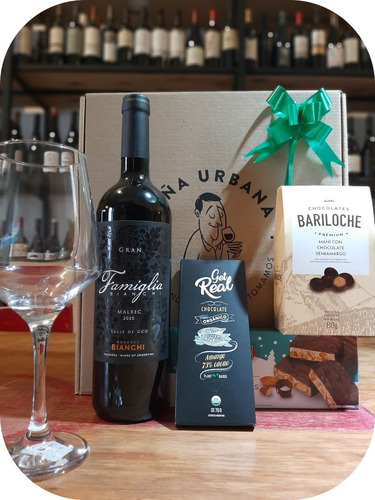 Caja Navideña Bianchi Gran Malbec + Copa Y Chocolates