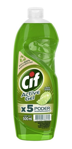 Cif Active Gel Detergente Lavavajilla Limón Verde 500ml