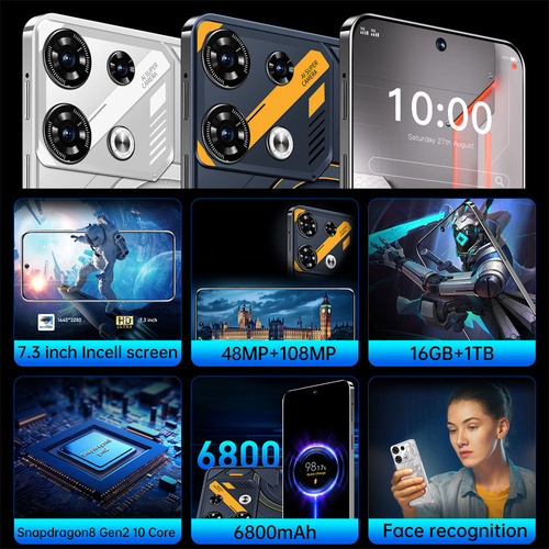 Para Teléfono Inteligente Celular Gt10 Pro De 7.3 Pulgadas,