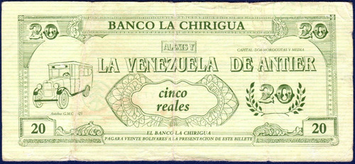 Billete 5 Reales Banco La Chirigua La Venezuela De Antier