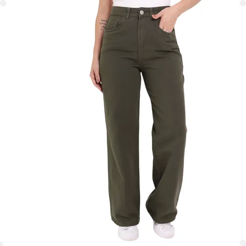 Calça Wide Leg Feminina Pantalona Cintura Alta Jeans