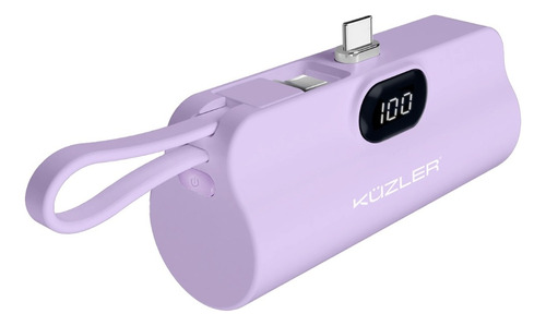 Mini Cargador Portátil 5000mah Entrada Tipo C Morado Kuzler