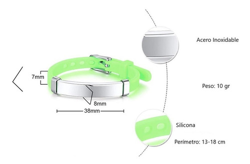 Imagen 4 de 7 de Pulsera Alerta Médica Niños Adolescentes Grabado Incluido
