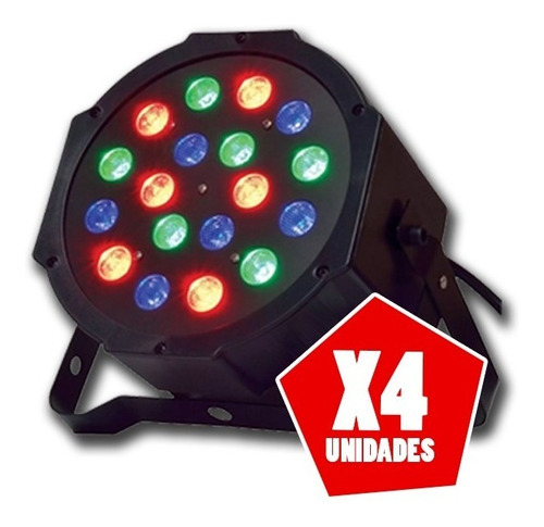 Imagen 2 de 6 de Pack 4 Luz Proton Par 18 Led Rgb Dmx Audioritmico