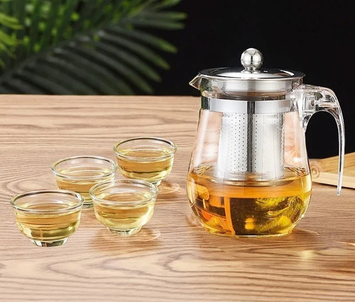 Imagen 2 de 7 de Tetera Infusora 500ml Vintage Vidrio Templado + 4 Tacitas