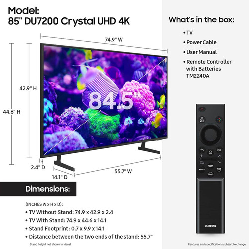 Television Samsung 85 Class Crystal Uhd 4k Smart Tv Tizen (Reacondicionado)