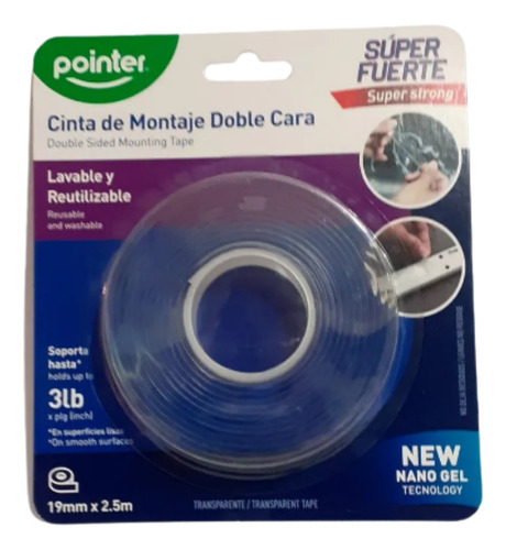 Cinta Doble Faz Transparente Pointer 19mmx2.5m