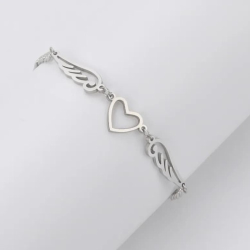 Imagen 5 de 7 de Tobillera Pulsera Mujer Corazón Alas Acero Plata Amor Trendy