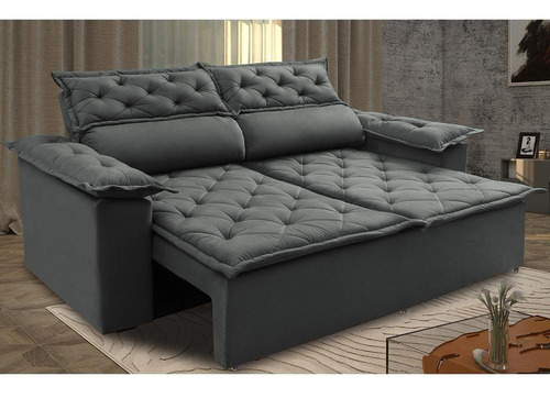 Sofá Retrátil e Reclinável Cama inBox Compact 1,50m Tecido Suede Velusoft Cinza