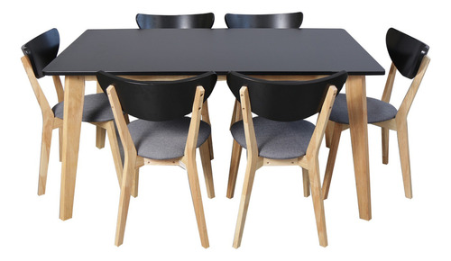 Juego De Comedor Wendover Mesa Escandinava + 6 Sillas Color Negro