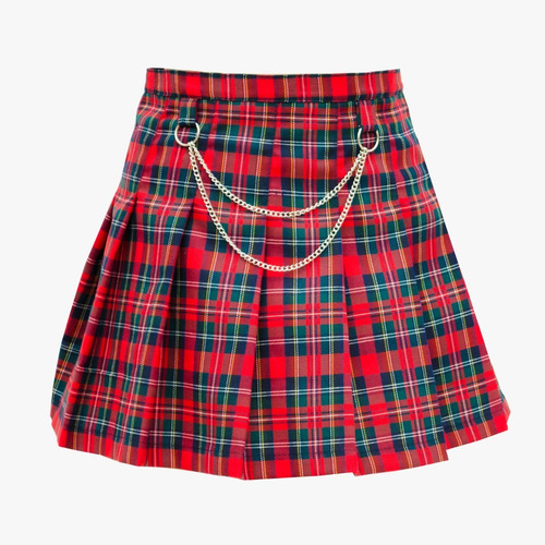 Falda Tartán Tableada Con Cadenas Punk Alternativo