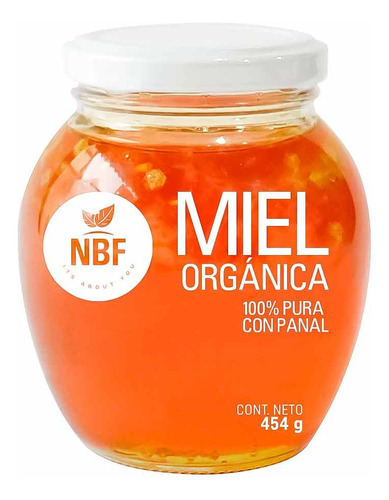 Nbf Miel De Abeja Pura Con Panal Comestible Organica 454gr