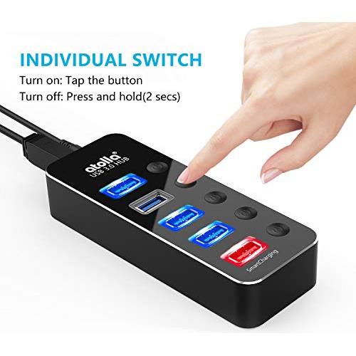 Hub Usb Alimentado, Atolla Aluminio De 5 Puertos Usb 3.0 Hub