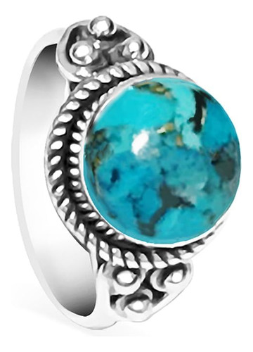 Anillo Turquesa Azul De Bali Plata De Ley  Piedra Natur...