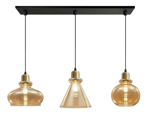 Colgante 3 Luces Vintage Trio Vidrio Bronce Apto Led Mks