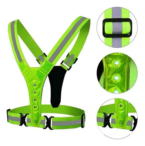 Chaleco Reflectivo Con Luz Led De Seguridad Correr Ciclismo Negro Ajustable