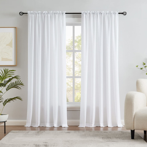 Melodieux Cortinas Semitraslúcidas Aterciopeladas Blancas De