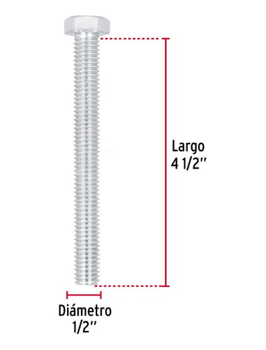 Tornillo Tipo Maquina 1/2 X 4.5´ Hexagonal Metal 10pz 44665