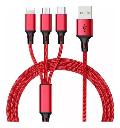 Ad-23 Cable Usb 3 En 1 Aedos Rojo 2a 1.20 Mts M