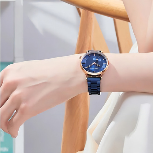 Reloj De Pulsera De Cuarzo De Moda Mini Focus Para Mujer Color De La Correa Azul