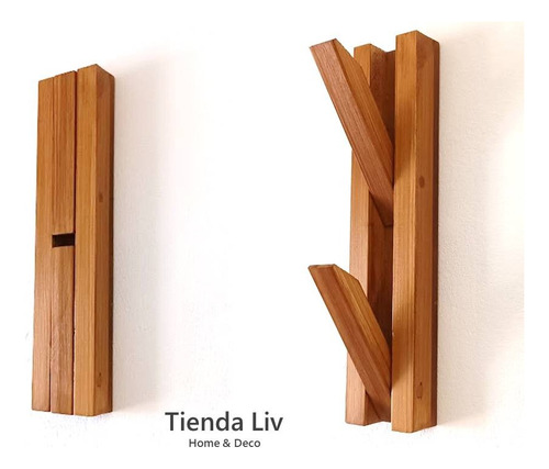 Imagen 6 de 6 de Perchero Pared 2 Ganchos Madera Rebatible Nórdico Vertical